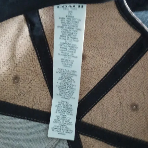 Coach Baseball Cap Hat Canvas Tan Brown & Black Leather - Picture 7 of 7